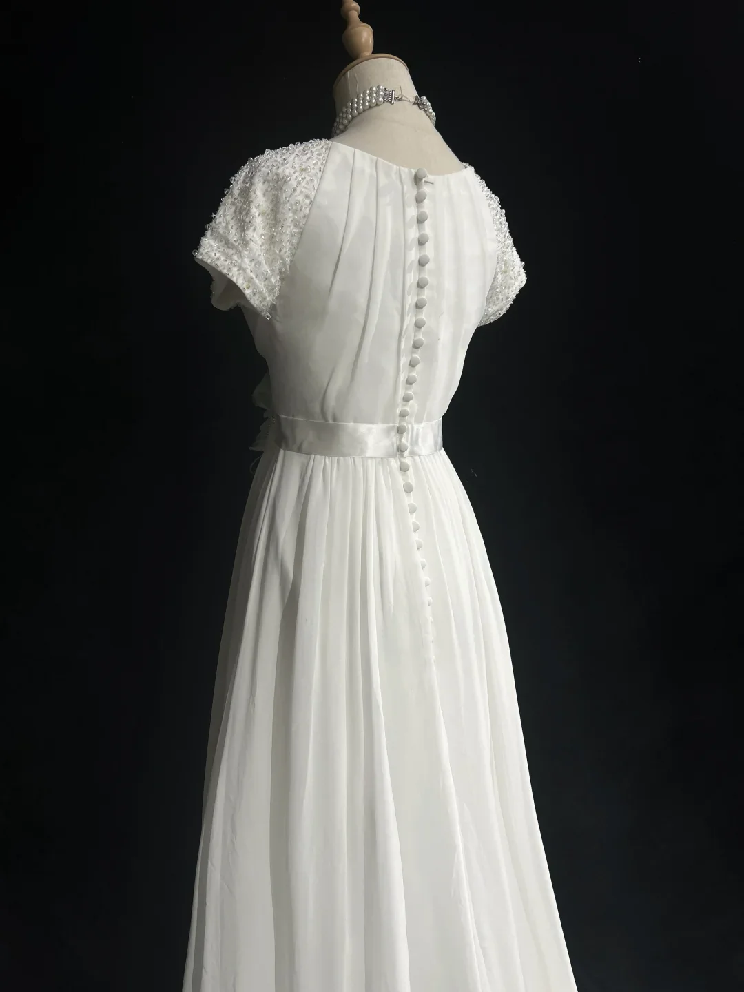 Modest Bridal Gown A line Square Neck White Short Sleeves Chiffon Wedding Dresses Timeless Brides Bridal Gowns DH1142 - Deanwangkt