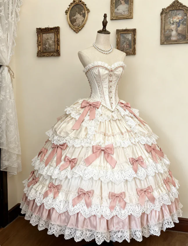 Cute Sweetheart Neck Ball Gown White Long Prom Dresses Sweet Birthday Dresses White Lace Lolita Dresses DP3779 - Deanwangkt