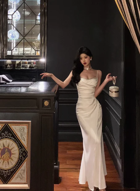 Cute Mermaid Spaghetti Straps White Sleeveless 18th Birthday Dress Party Gown Birthday Outfits For Women DP604 - Deanwangkt