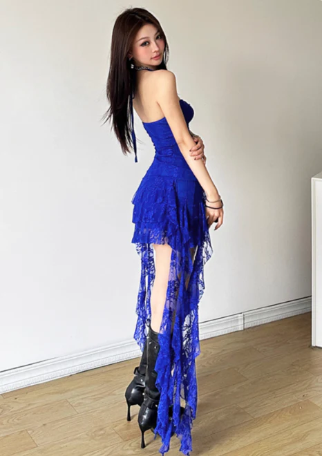 Gorgeous Halter Bodycon Lace Short Prom Dresses, Royal Blue Homecoming Dresses DP3139 - Deanwangkt