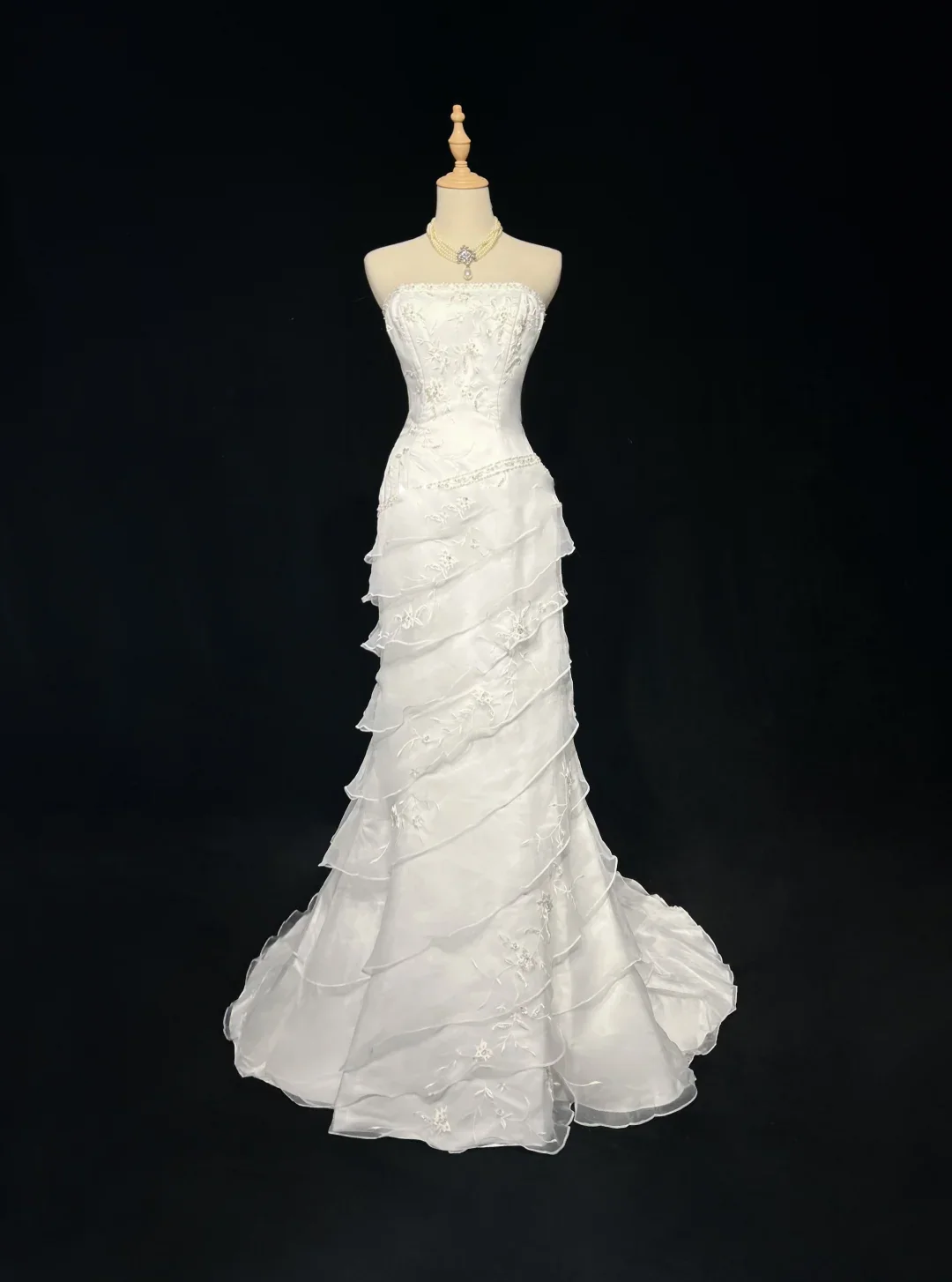 Vintage Bridal Gown 1960s Mermaid Strapless Chiffon Sleeveless Lace Long White 90s Wedding Dresses Elegant Bridal Gowns DH1107 - Deanwangkt