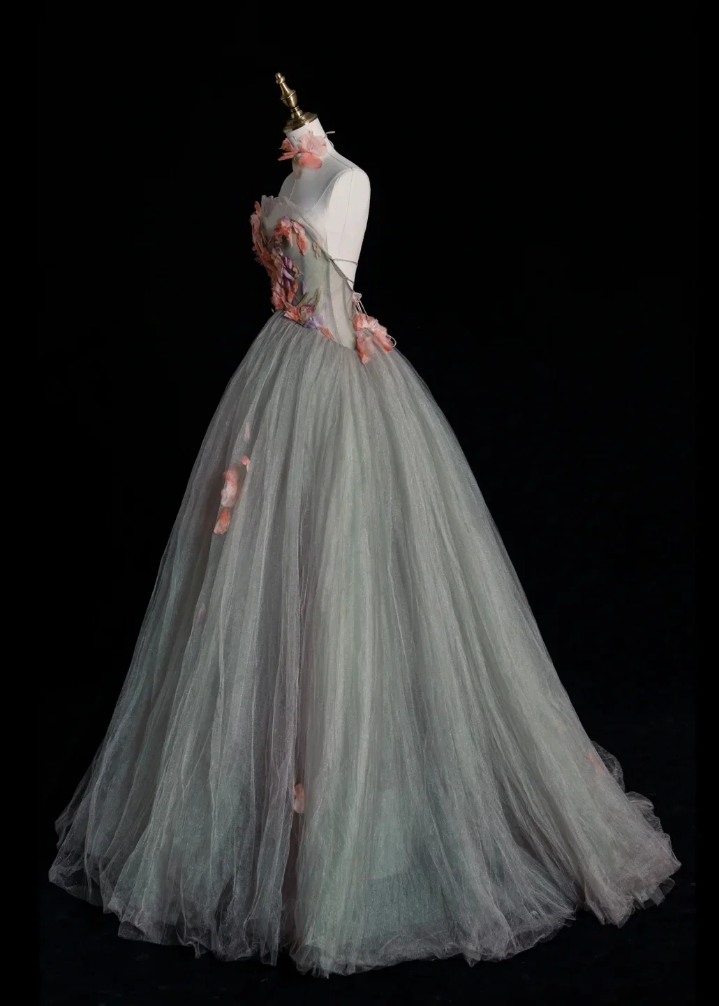 Cute Strapless A-line Long Prom Dresses Tulle Light Green Evening Dresses Sweet 16 Dress DP3729 - Deanwangkt