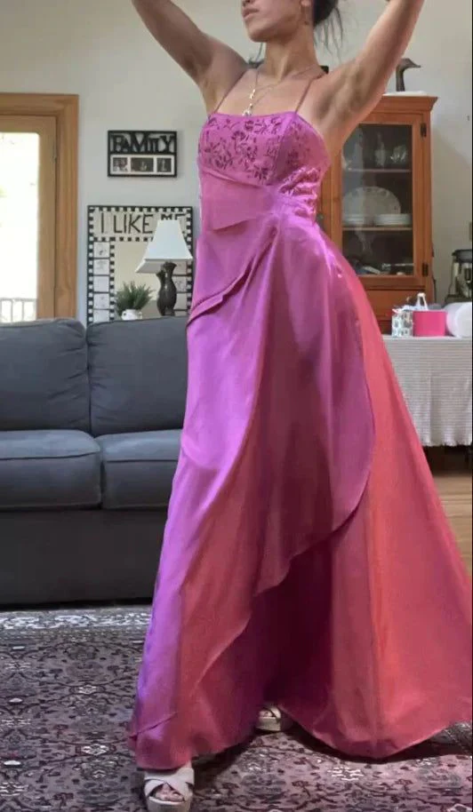 Classy Fuchsia Spaghetti Straps Satin A-Line Beaded Long Prom Dress Bridesmaid Dresses Long formal Dress DP488 - Deanwangkt