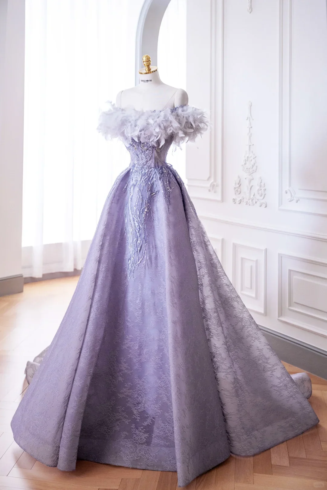 Elegant Glamour Ball Gown Off The Shoulder Lilac Feathers Prom Dress Party Dress Evening Dresses DP888 - Deanwangkt