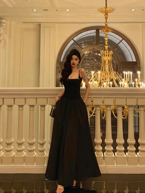 Elegant A line Spaghetti Straps Black Sleeveless 21st Birthday Dress Party Gown Birthday Outfits Birthday Dress Ideas For Women DP543 - Deanwangkt