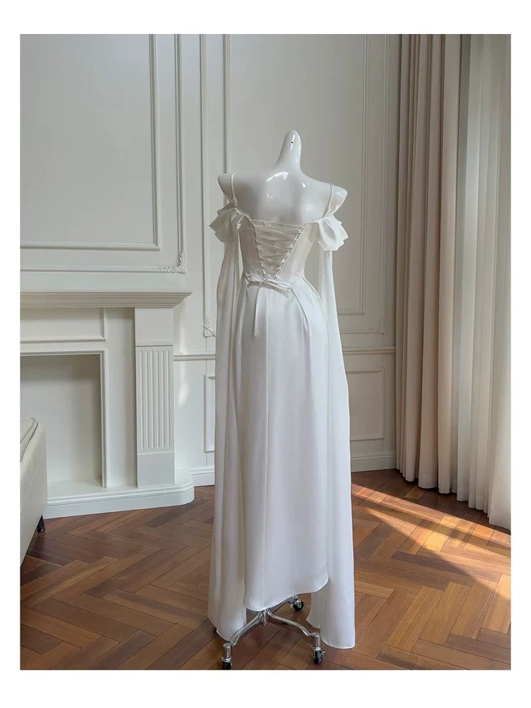 Elegant A line Spaghetti Straps Sleeveless White Chiffon Long Evening Party Gowns Evening Formal Dresses Prom Dress W887 - Deanwangkt