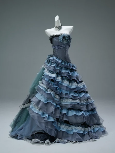 Stunning Strapless Ball Gown Tiered Tulle Lace Long Quinceanera Dress Navy Blue Formal Gowns Vestido De 15 Anos Sweet 16 Dress DP2847 - Deanwangkt