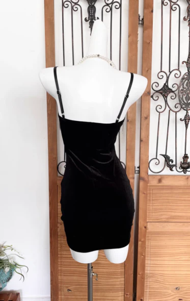 Sexy Black Tight Hoco Dresses, Velvet Spaghetti Straps Short Prom Dresses Birthday Dresses with Tassels DP3196 - Deanwangkt