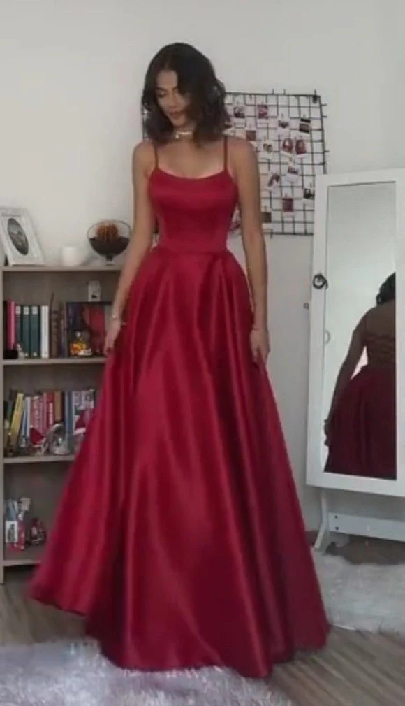 Elegant A Line Spaghetti Straps Burgundy Satin Sleeveless Long Evening Party Gowns Evening Dress Special Formal Dresses Prom Dress DH216 - Deanwangkt
