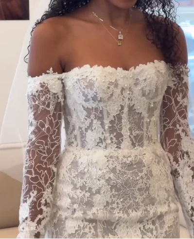 Timeless Bridal Gown Mermaid Off The Shoulder White Lace Long Sleeves Wedding Dresses Elegant Bridal Gowns DH954 - Deanwangkt