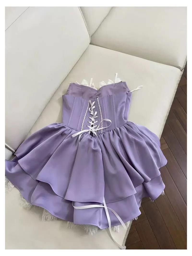 Trendy Ball Gown Sweetheart Lilac Satin Sleeveless Formal Short 8th Grade Homecoming Dress Summer Middle School Hoco Dresses Cocktail Dress Birthday Outfits W925 - Deanwangkt