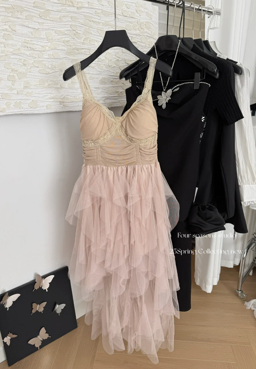 Cute A Line Straps Lace Ruffles Summer Dress Holiday Party Outfits For Girls DP0134 - Deanwangkt