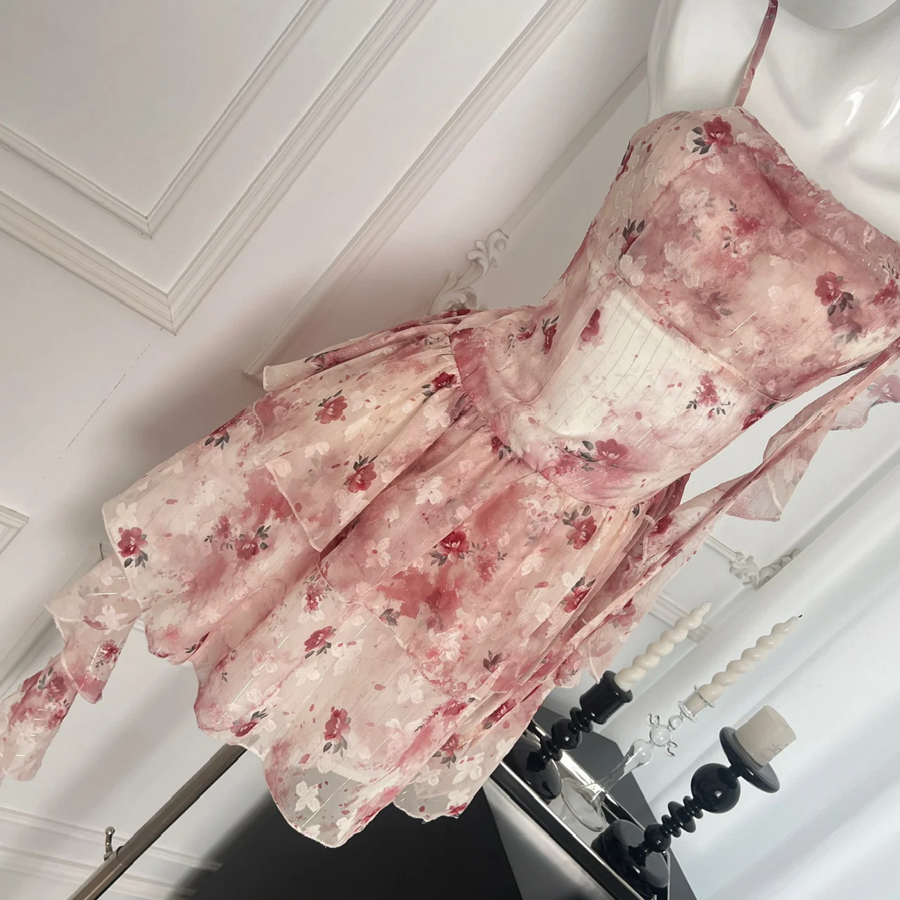 Sweet A Line Straps Pink Floral Summer Short Dresses DP0014 - Deanwangkt