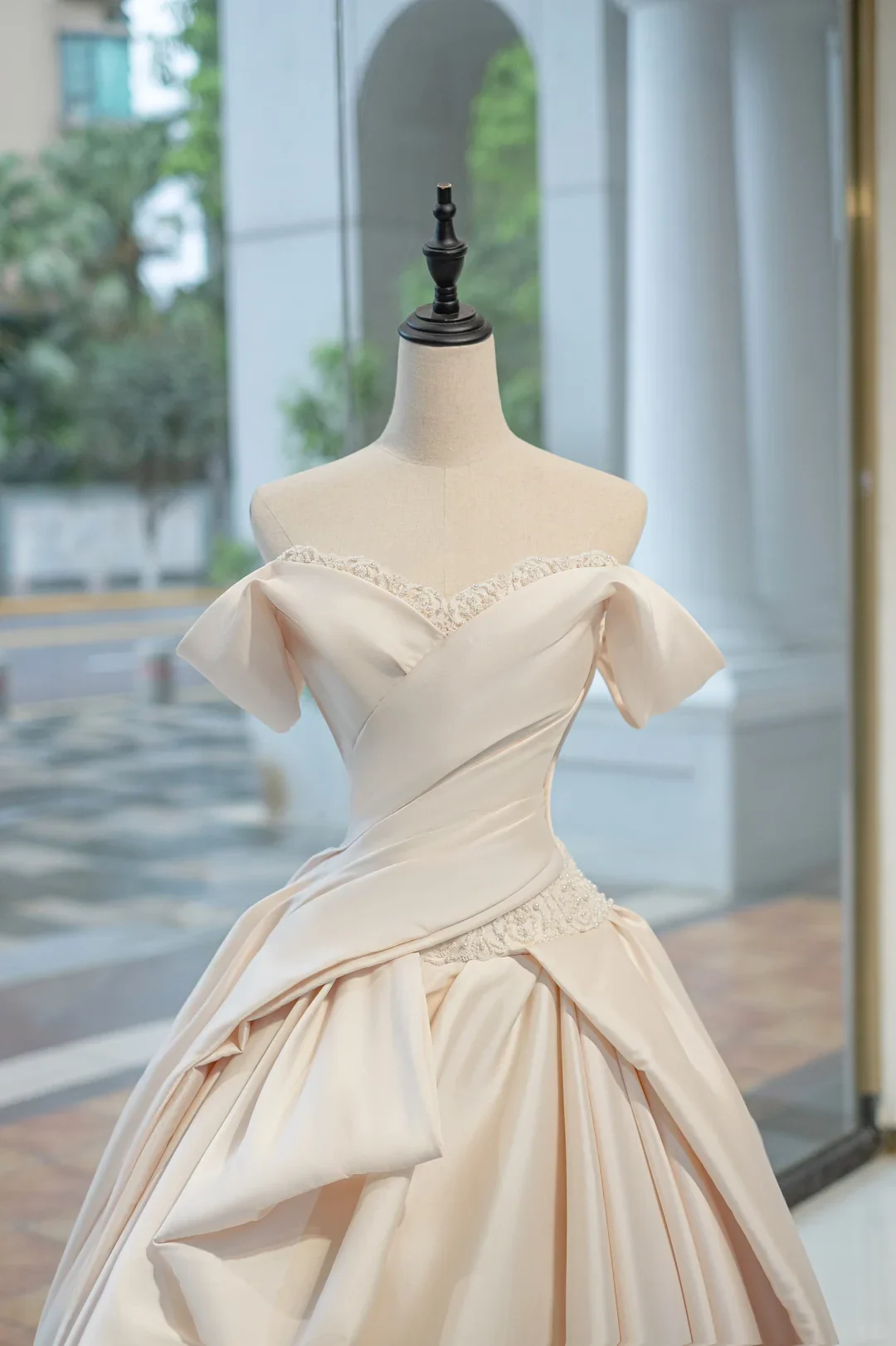 Timeless Bridal Gown Ball Gown Off The Shoulder Satin Long Light Pink Wedding Dresses Elegant Bridal Gowns DH732 - Deanwangkt