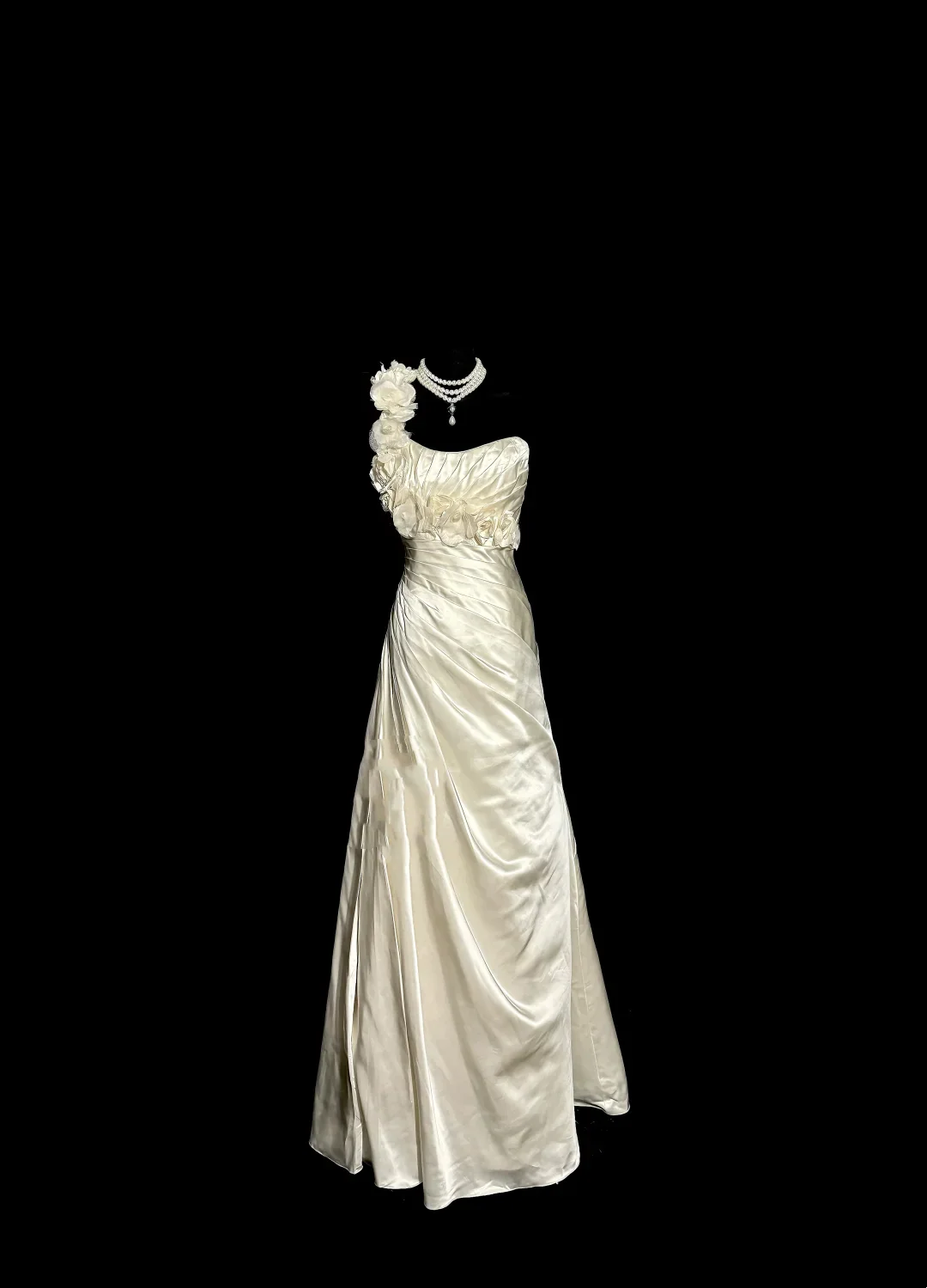 Vintage Bridal Dress A line One Shoulder Ivory Satin Long Wedding Dress Simple Wedding Dresses Modest Wedding Gowns W876 - Deanwangkt