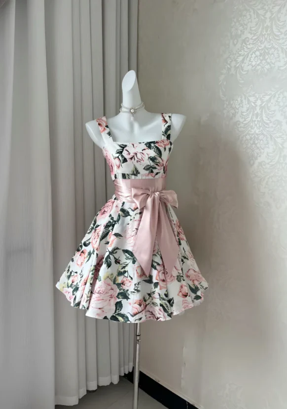 Vintage Square Neck A-Line Birthday Dresses Floral Homecoming Dresses DP3177 - Deanwangkt
