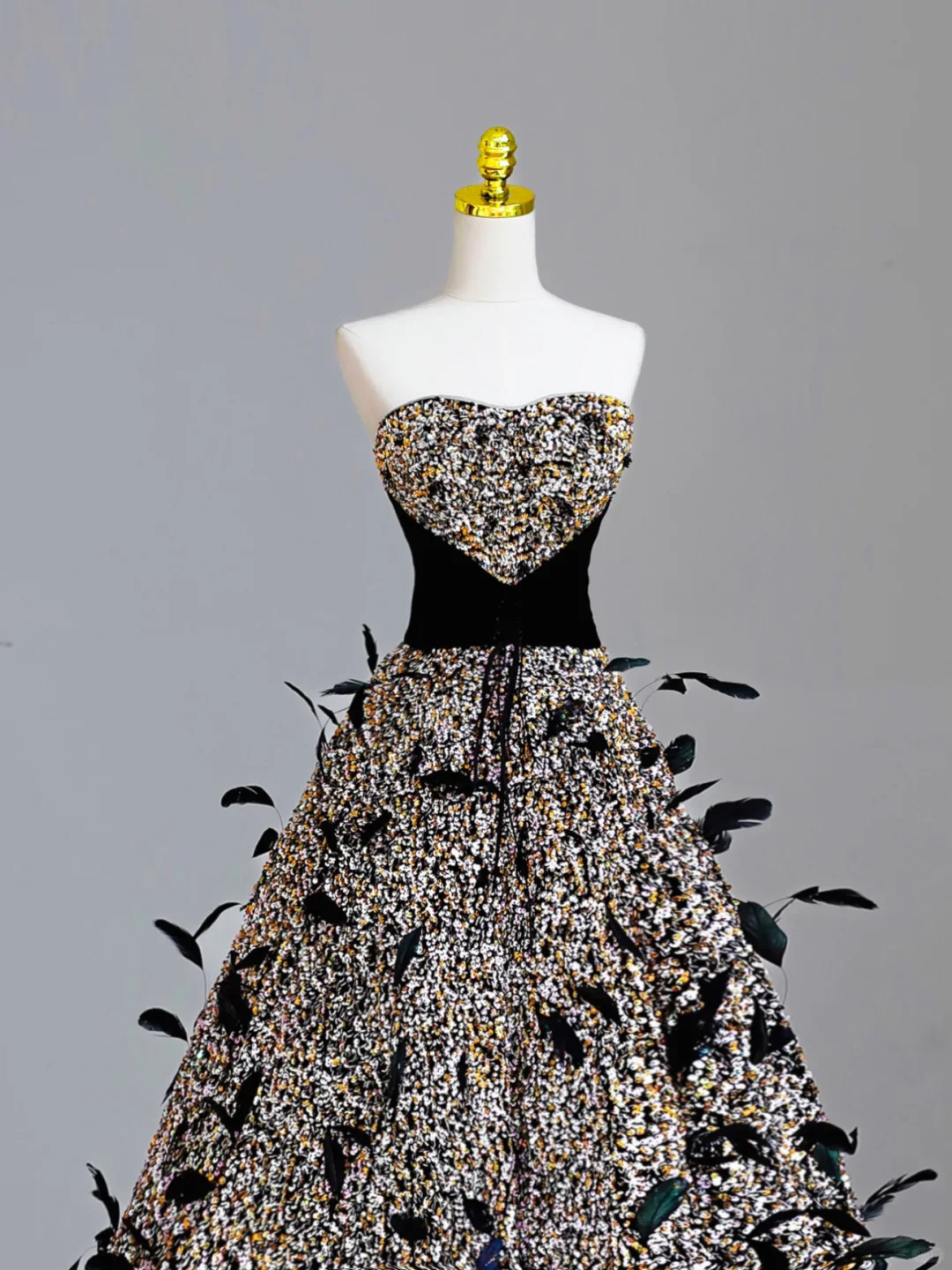 Elegant Glamour Ball Gown Strapless Black Sequin Long Prom Dresses Party Dress Evening Dress DP1578 - Deanwangkt