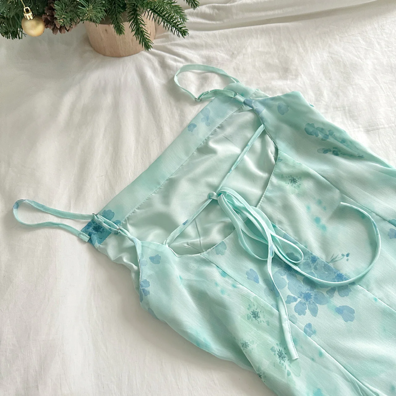 Sexy Mermaid Spaghetti Straps Floral Blue Summer Dress Holiday Party Outfits For Women DP0085 - Deanwangkt