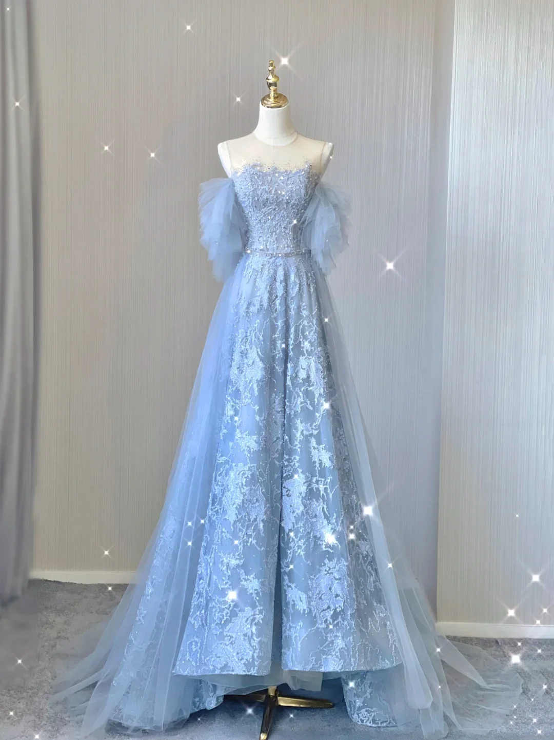 Pretty A line Scoop Neckline Blue Tulle Long Prom Dresses Graduation Dress High School Classy Evening Dresses DP379 - Deanwangkt