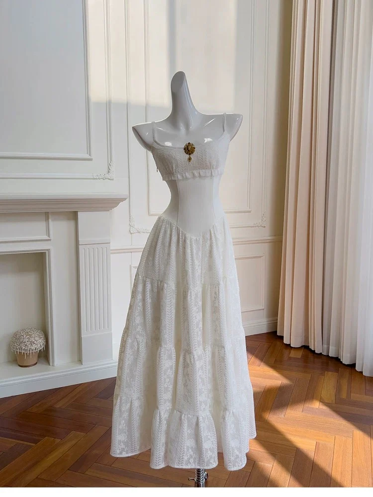 Elegant Mermaid Spaghetti Straps Sleeveless Lace White Long Evening Party Gowns Evening Formal Dresses Prom Dress W894 - Deanwangkt