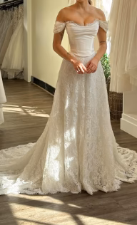 Princess Bridal Dress Mermaid Off The Shoulder Lace Wedding Dress With Short Sleeves Wedding Dresses Modest Wedding Gowns DH1427 - Deanwangkt