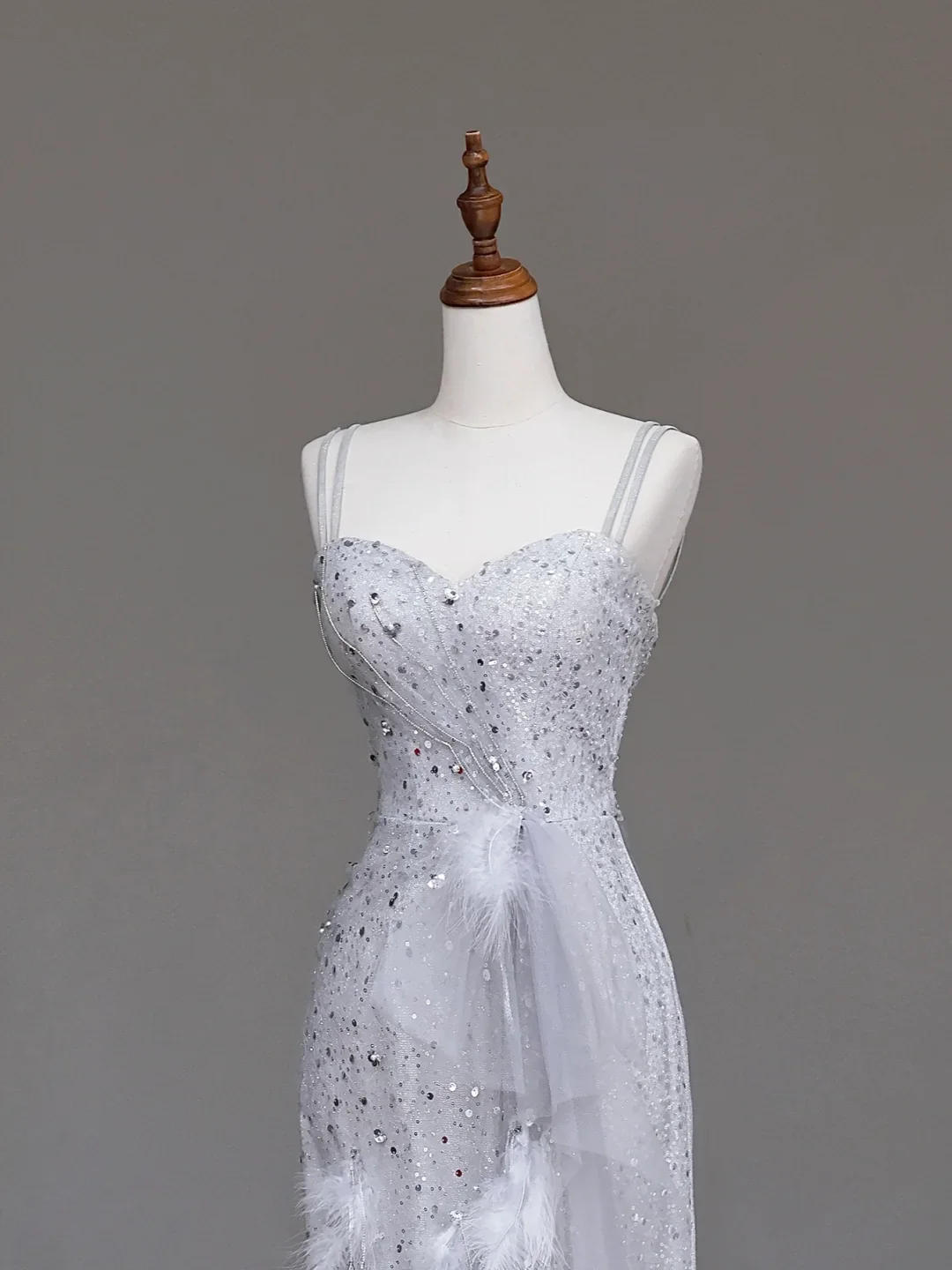 Gorgeous A Line Spaghetti Straps Sequin Silver Long Prom Dress Party Dress Graduation Dresses DP713 - Deanwangkt