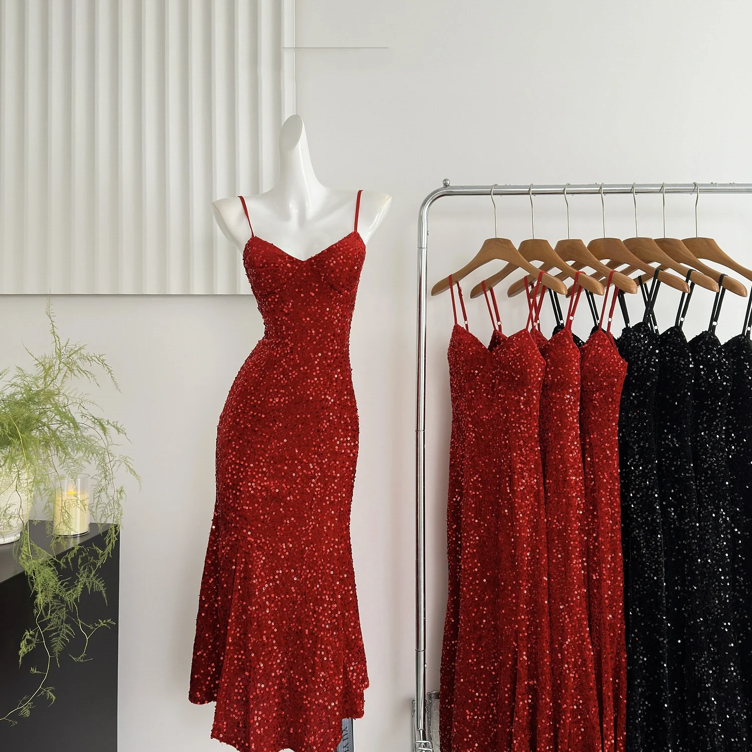 Sexy Mermaid Spaghetti Straps Sequin Birthday Party Dress Summer Holiday Outfits For Women DP0131 - Deanwangkt