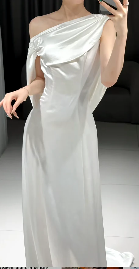 Timeless Sheath Long Wedding Dresses, Sleeveless White Bridal Dresses, Satin Bridal Gowns DP3938 - Deanwangkt