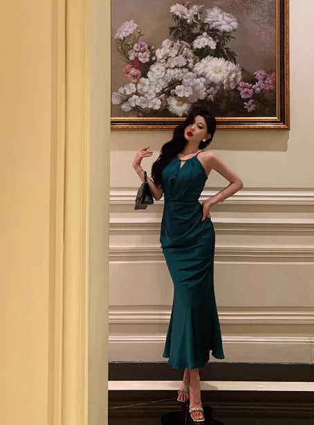 Pretty Mermaid Halter Neckline Green 18th Birthday Dress Party Outfits Birthday Outfits For Women DP0173 - Deanwangkt