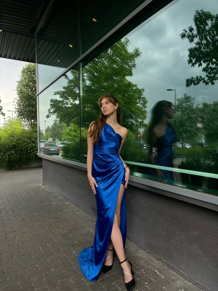 Classy Mermaid One Shoulder Royal Blue Formal Long Prom Gown Summer Wedding Guest Dress Bridal Guest Dresses Wedding Outfits For Guest DH2345 - Deanwangkt