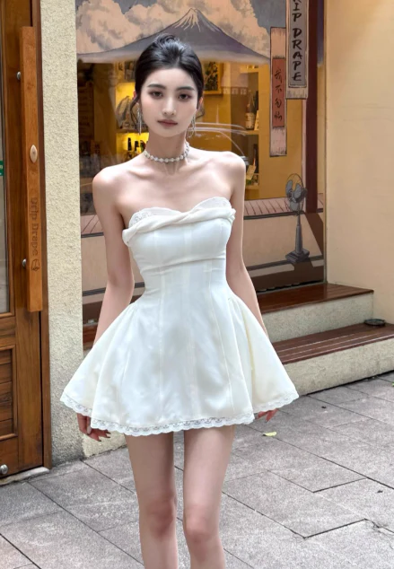 Sexy Strapless A-Line Short Prom Dresses, White Homecoming Dresses DP3133 - Deanwangkt