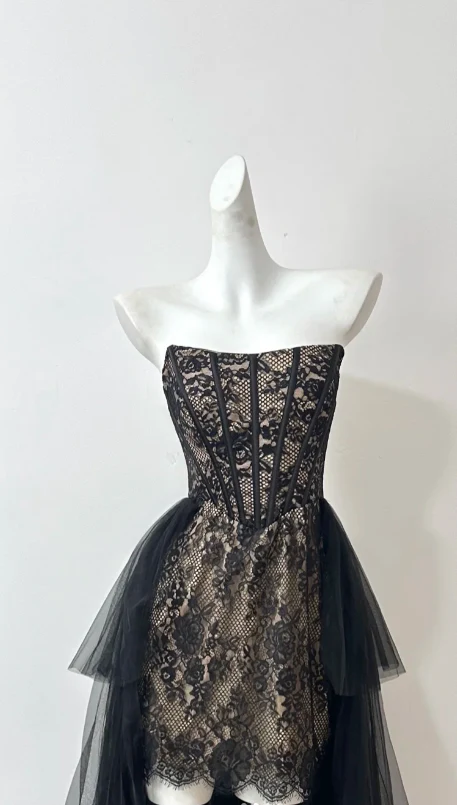 Elegant Strapless Sheath Lace Long Prom Dresses, Black Formal Evening Dresses DP3097 - Deanwangkt