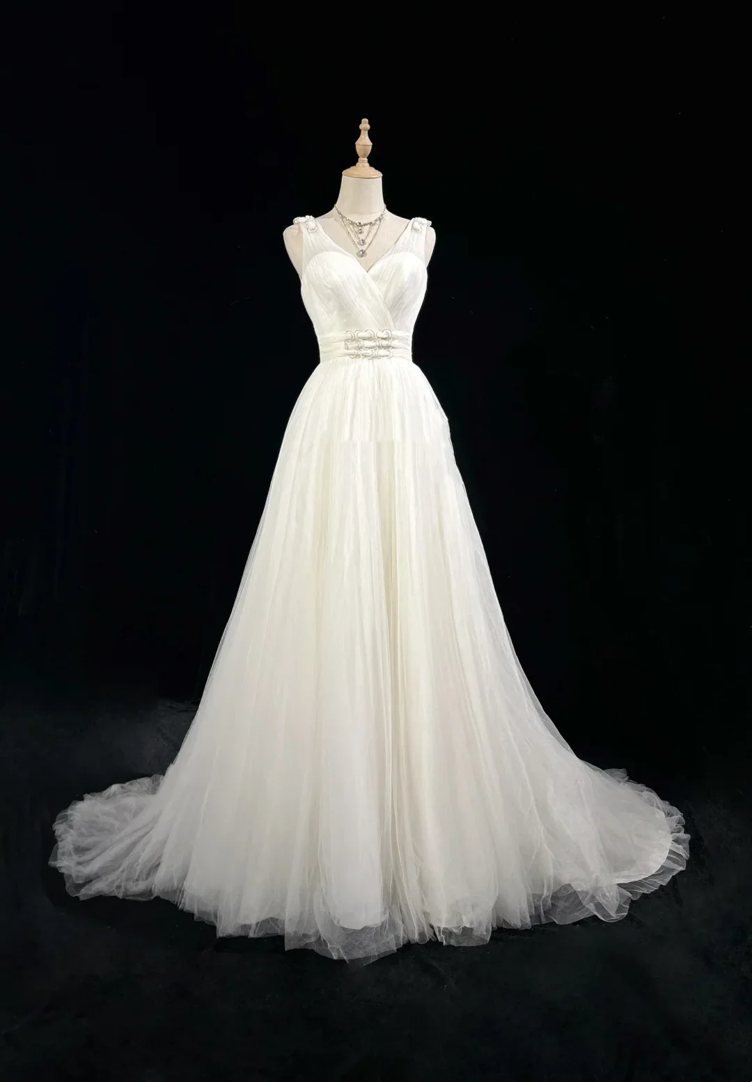 Vintage Bridal Gown 1960s Ball Gown V Neck Tulle Long White Wedding Dresses Elegant Bridal Gowns DH665 - Deanwangkt