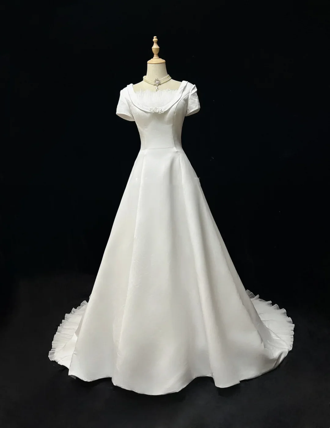 Vintage Wedding Dress 1950s 1940s Ball Gown Square Neck Lace White Long Wedding Dresses Bridal Gowns Brides Gown DH528 - Deanwangkt