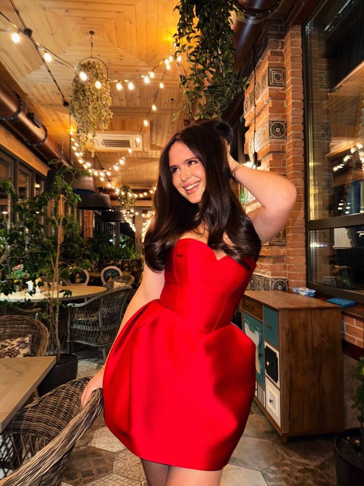 Cute A line Sweetheart Satin Red Short Balloon Homecoming Dress Summer Middle School Formal Baddie Hoco Dresses Cocktail Dress Birthday Outfits W0630 - Deanwangkt