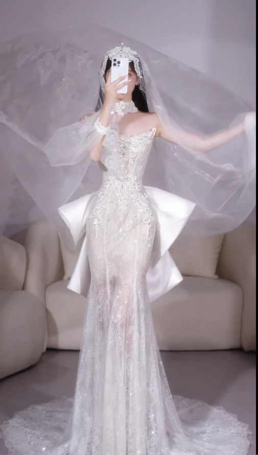 Timeless Strapless Mermaid Long Wedding Dresses Lace White Bridal Gowns Sleeveless Bridal Dresses DP3814 - Deanwangkt