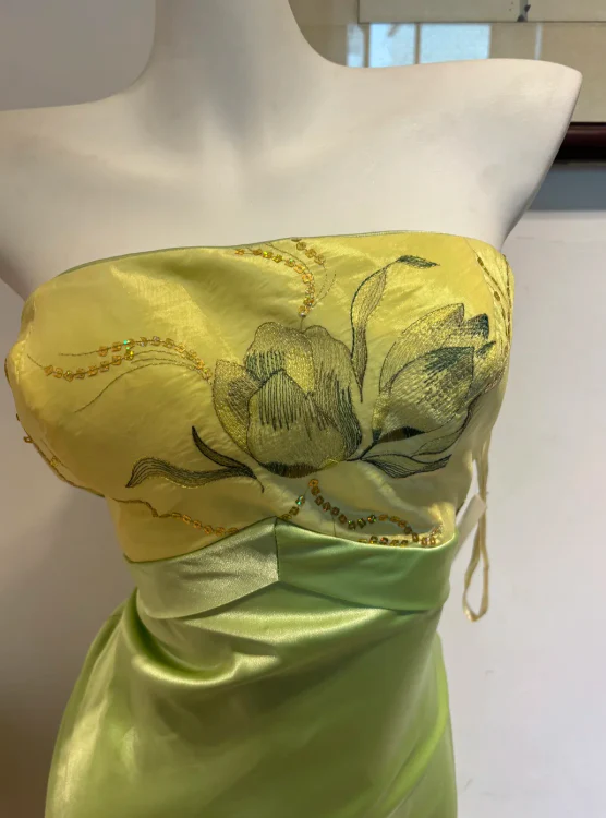 Glam Strapless Sheath Long Prom Dresses Satin Green Evening Dresses DP3335 - Deanwangkt