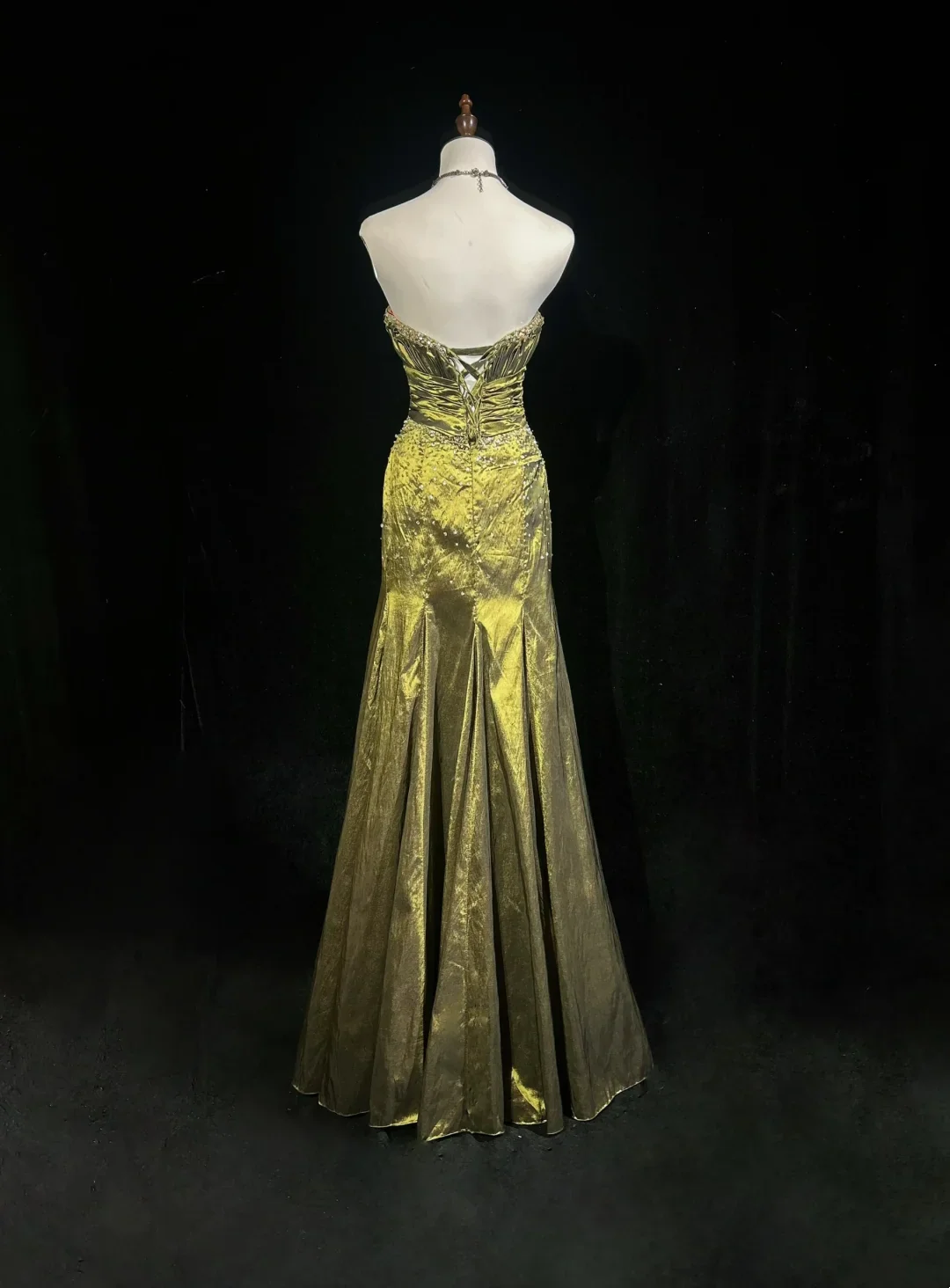 Retro Mermaid Sweetheart Sleeveless Olive Green With Silver Beads Long Flowers Prom Dresses Party Dress 21st Birthday Outfits Graduation Dresses DH2667 - Deanwangkt