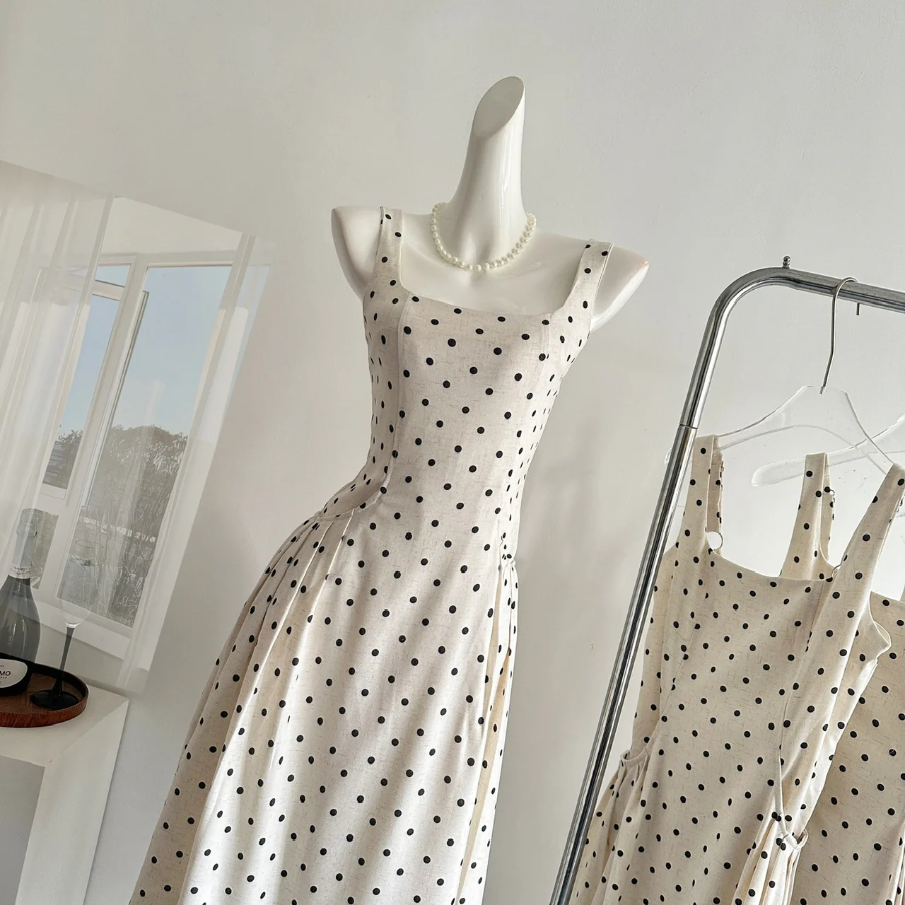 Sexy A line Square Neckline White Lace Summer Polka Dots Dress Holiday Party Outfits For Women DP0109 - Deanwangkt