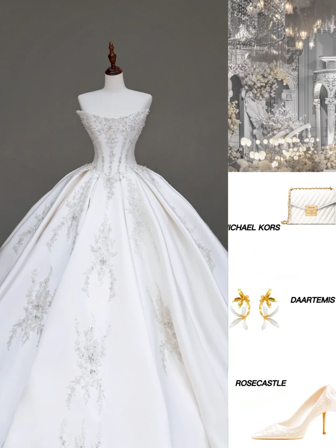 Unique Bridal Gown Ball Gown Strapless White Satin Wedding Dresses Beads Bridal Gowns DP708 - Deanwangkt