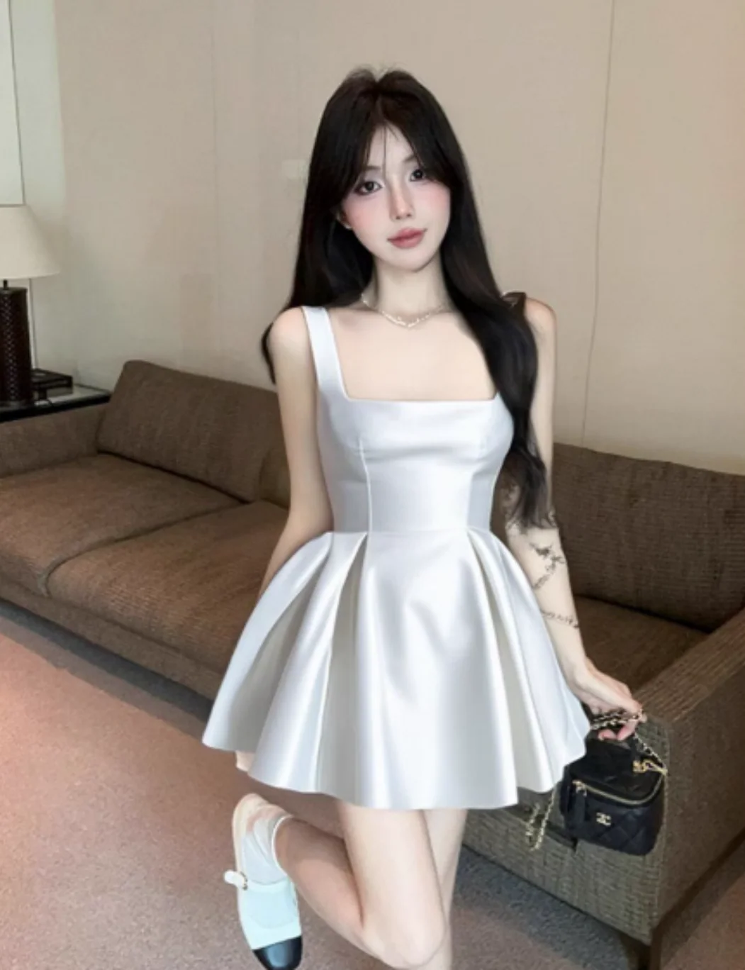 Fashion Square Neck A-Line Short Party Dress Satin White Homecoming Dress DP2952 - Deanwangkt