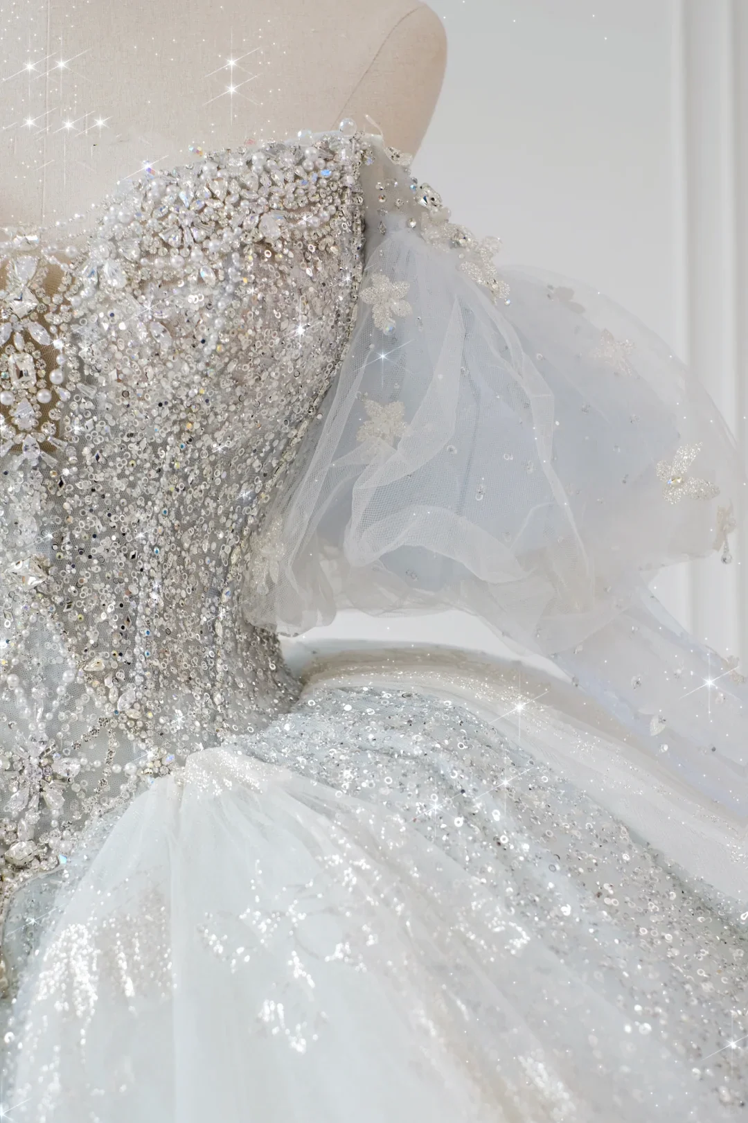 Timeless Bridal Gown Ball Gown Off The Shoulder Light Sky Blue Sequin Long White Wedding Dresses Elegant Bridal Gowns DH889 - Deanwangkt