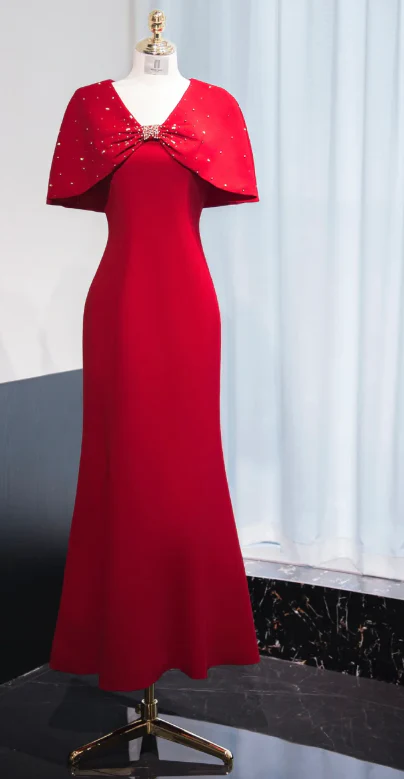 Elegant V neck Mermaid Mother of the Bride Dresses, Burgundy Evening Gowns DP3236 - Deanwangkt