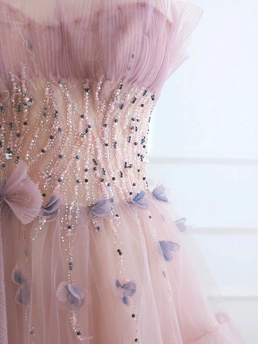 Classy Ball Gown Sweetheart Pink Tulle Evening Dress Long Prom Dresses H2874 - Deanwangkt