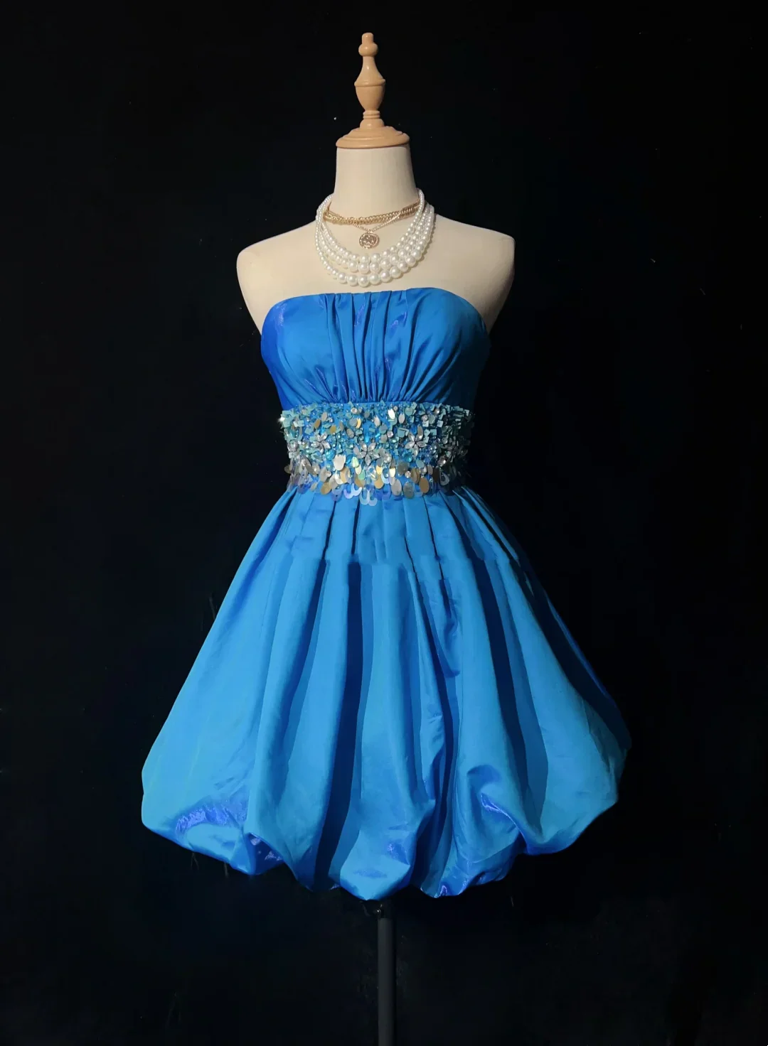 Vintage Ball Gown Strapless Blue Satin Short Mini Formal 8th Grade Homecoming Dresses Middle School Cocktail Dress Hoco Outfits DH1469 - Deanwangkt