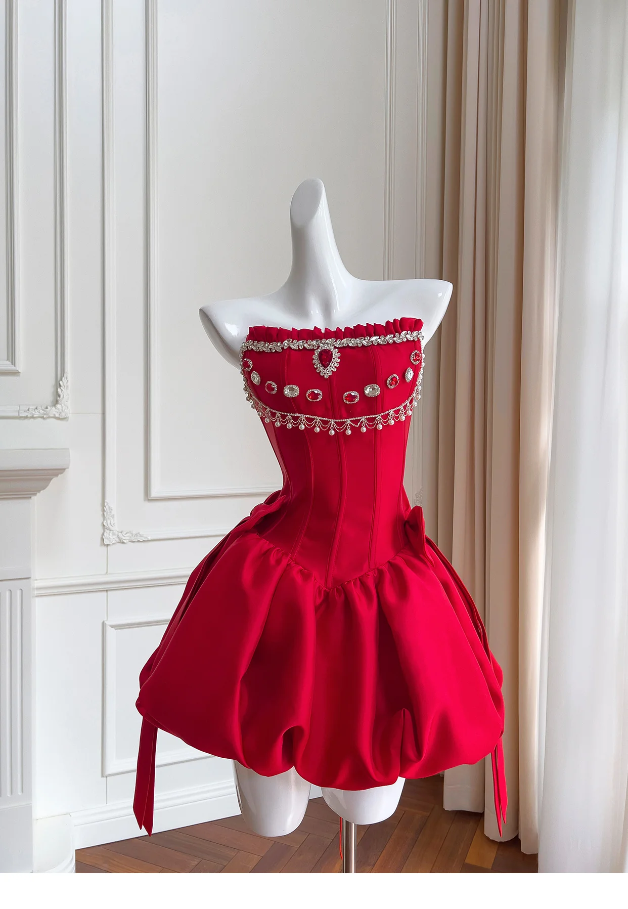 Modest Ball Gown Spaghetti Straps Satin Red Short Formal Homecoming Dress Middle School Short 20th Birthday Outfits Graduation Dress Cocktail Dresses DH2293 - Deanwangkt