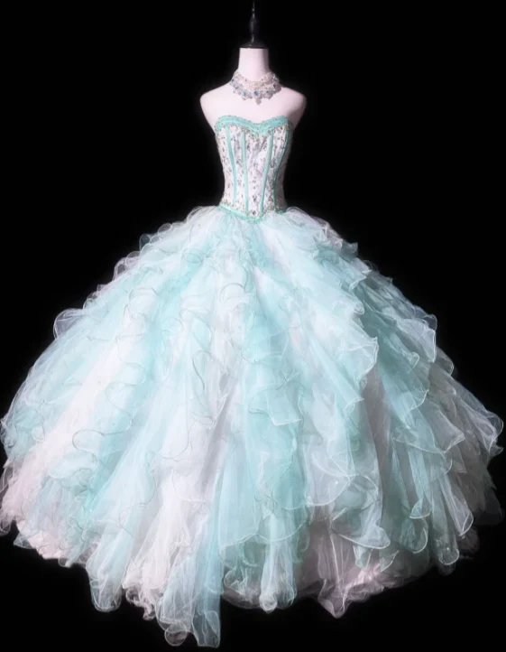 Cute Sweetheart Neck Ball Gown Tulle Long Prom Dresses Mint Green Quinceanera Dresses Sleeveless Sweet 16 Dresses DP3269 - Deanwangkt