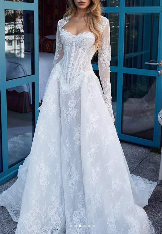 Modest Bridal Gown Ball Gown Strapless White Lace Long Summer Autumn Wedding Dresses Elegant Bridal Gowns DH853 - Deanwangkt