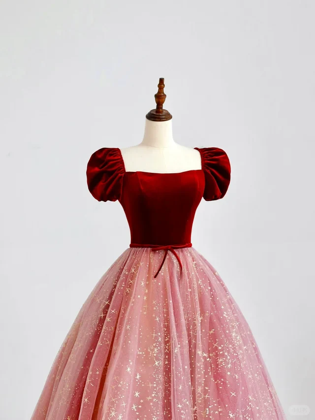 Elegant Glamour Ball Gown Sweetheart Short Sleeves Tulle Pink Prom Dress Party Dress Evening Dresses DP1518 - Deanwangkt