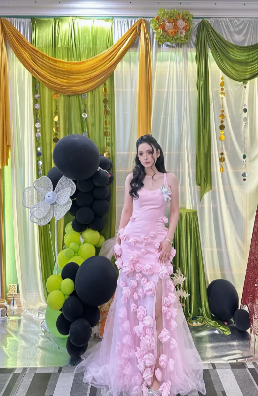 Glam A-line Pink Long Prom Dresses, Sleeveless Tulle Appliques Pink Wedding Guest Dresses with Slits DP04027 - Deanwangkt